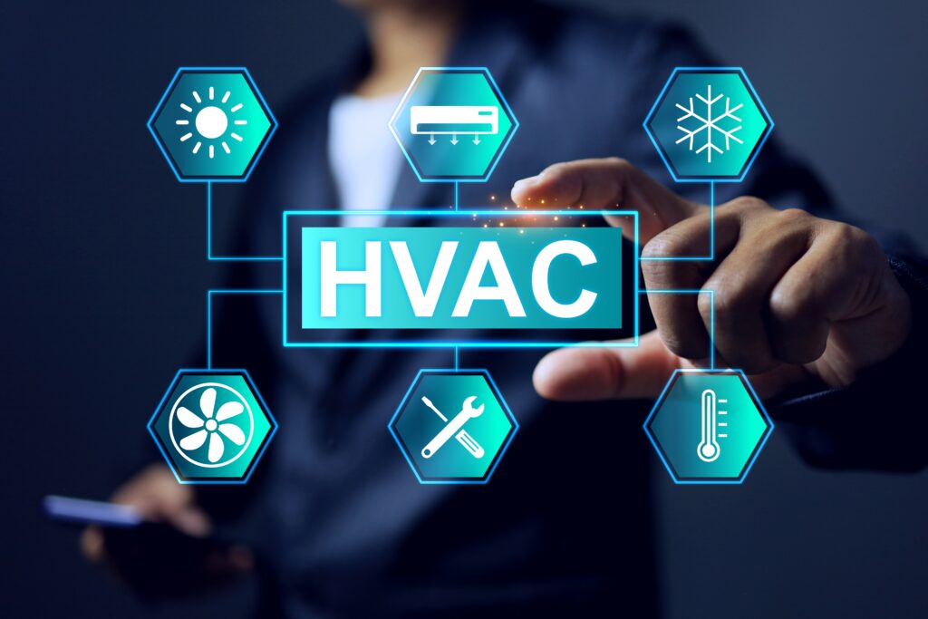 HVAC system concept with heating and cooling icons